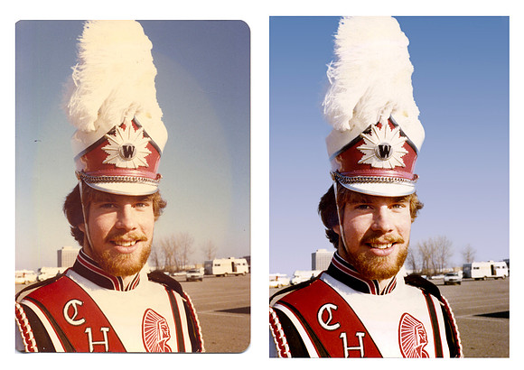 Faded photo before and after photo restoration